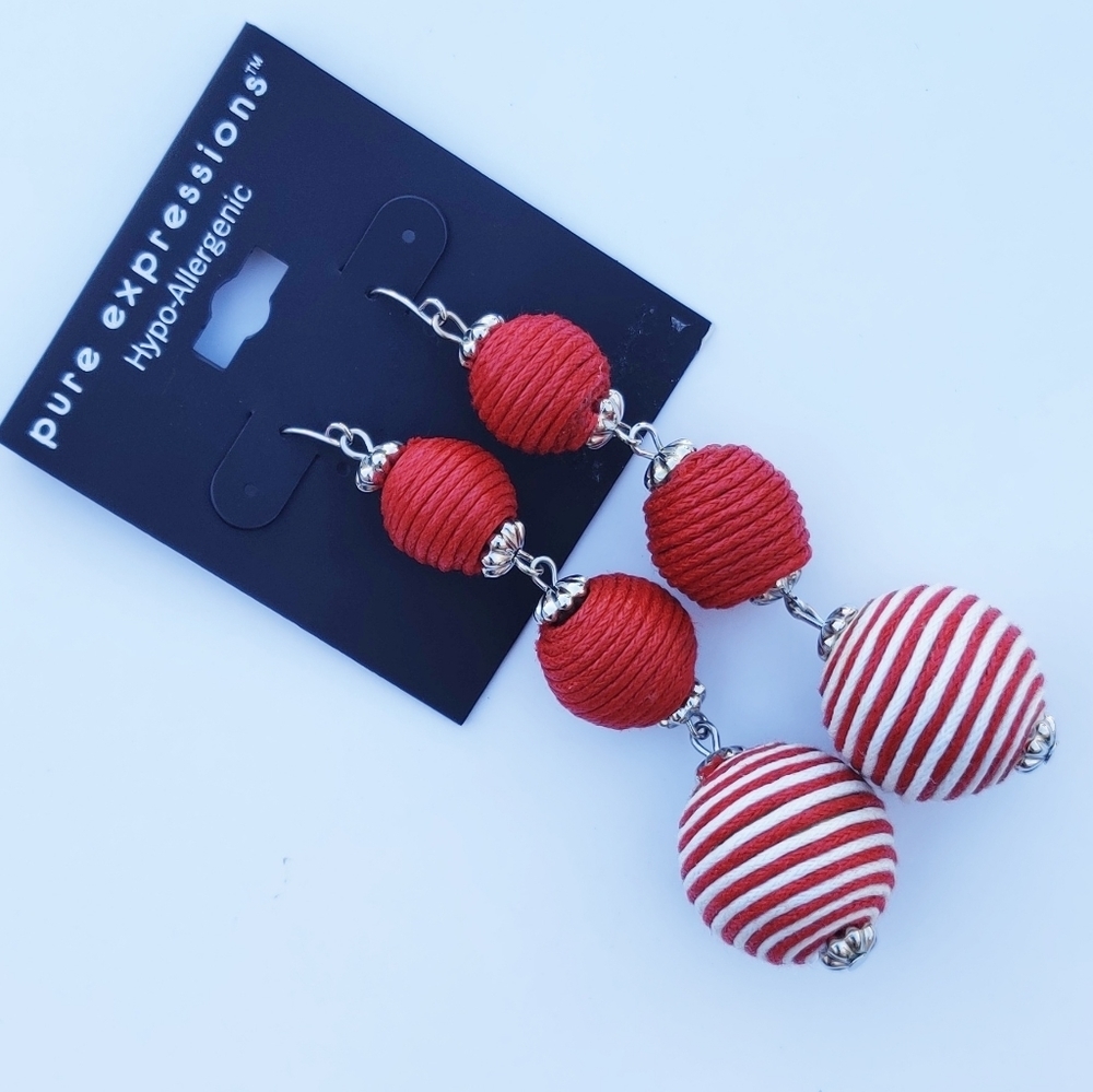 Red & White Astor Wrap Drop Earrings 2.5"